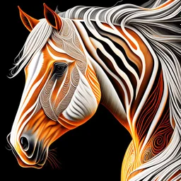 Horse Palomino symmetrical design front view ink art colours orange cream white and black hyper-detailed realistic 8k