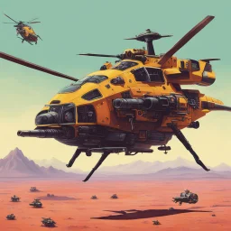 [art by Wes Anderson] helicopterus alien with a lot of mini guns