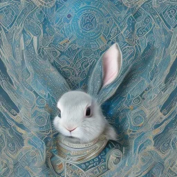 white platinum rabbit with blue third aye and butterfly wings, aboriginal, dot painting, indiginous, dot, mud, dream-time, abstract, dots, natural pigment, extremely sharp detail, finely tuned detail, ultra high definition, 8 k, unreal engine 5, ultra sharp focus, art germ and Paul Lewin and Kehinde Wiley, winter ambiance