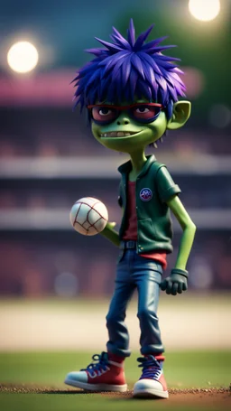 Murdoc from Gorillaz playing baseball,bokeh like f/0.8, tilt-shift lens 8k, high detail, smooth render, down-light, unreal engine, prize winning