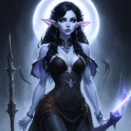 drow elf woman, sorceress, enchantress, dark hair, digital art, dark fantasy