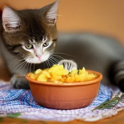 Romanian kitty eating traditional food