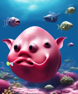 Blob fish with a big nose, pink, ugly,