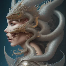 sango fantasy, fantasy magic, intricate, sharp focus, illustration, highly detailed, digital painting, concept art, matte, artgerm and paul lewin and kehinde wiley, masterpiece silver dragon head bronze Asian African nice breast Afo woman turquoise snow waves