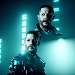 Actor, tom hardy, replicant man, blade runner style, rain, fog, neon ambient, gradient color, clean skin, circuits, latex coat, cyber punk, neon, tubes, portrait, studio photo, unreal engine 5, smooth color, 16 bit, god lights, ray tracing, RTX, lumen lighting, ultra deatail, volumetric lighting, 3d, finely drawn, hd.