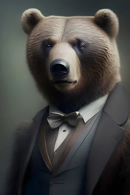 talking bear dressed as a gentleman, hyper realistic