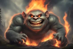 Giant Troll with happy face and fire eyes