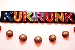 A 1980 disco sign labeled "KUKRUNK" white background and bold multi colored 80s font, miami vice