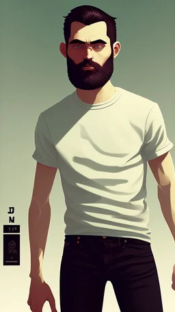 Teen man, blond hair, perfect face, style of tomer hanuka, jeans, white, t-shirt, pompadour