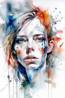 A portrait of a bernadoodle by Agnes Cecile by Willem Haenraets, loose watercolour, wet on wet and splattering and dripping techniques, centred, perfect composition, abstraction, surrealism