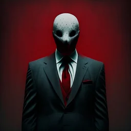 a scary man wearing a suit with a red tie who has no face