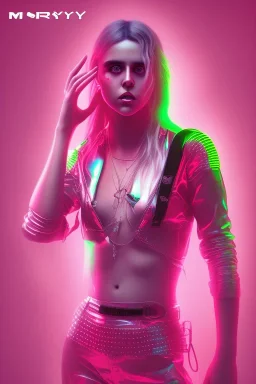 danish singer mø face, cyberpunk, neon tones,