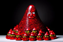 A red volcano with pyrokinetic fire designed in Matryoshka dolls painted by Keith Haring