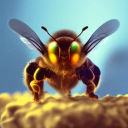 depth of field, cyborg bee, macro lens, hyperphoorealstic