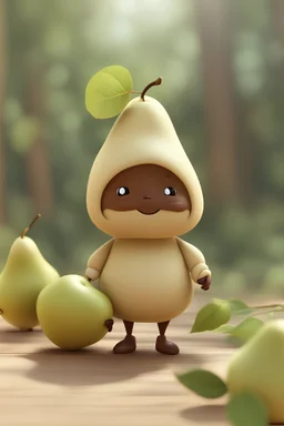 cute character in form of a pear, khaki color skin, chocolate face