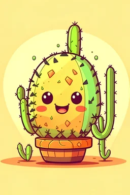 cute cactus cartoon drawing with face, warm colors, desert landscape, Tucson