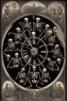 Circle of skeletons dressed in long black clockes