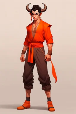 Full Body, Male Tiefling, monk, street outfit like Goku, boxer pose, no horns