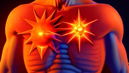 An reddish-orange star fires up inside of man's chest