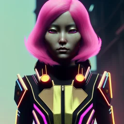 Medium Close Up Portrait, Front image. cyberpunk Asian woman, pink short hair. rabbit mask, latex suit. Red, black, gold, color. Punk style. Gradient background, highly detailed, concept art, smooth, unreal engine 5, god rays, ray tracing, RTX, lumen lighting, ultra detail, volumetric lighting, 3d, finely drawn, high definition, high resolution.