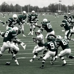 Boston Shamrocks Football team playing against the Toronto Rifles Football team,vintage footage, hyper-realistic, in color