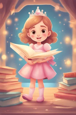 book cover for little girl wearing a princess costume re very happy, cartoon illustration style, 3D vector art, cute and quirky, fantasy art, water collor effect, bokeh, adobe illustrator, hand-drawn, digital painting, low-poly, soft lighting, bird's-eye view, isometric style, retro aesthetic, focused on the character, 4k resolution, photorealistic rendering, using cinema 4D