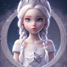 disney toddler, epic white queen, crystal clear ice, majestic, ominous, wildflowers background, intricate, masterpiece, expert, insanely detailed, 4k resolution, retroanime style, cute big circular reflective eyes, cinematic smooth, intricate detail , soft smooth lighting, soft pastel colors, painted Rena