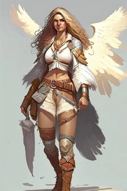 female aasimar barbarian wearing traveling clothes