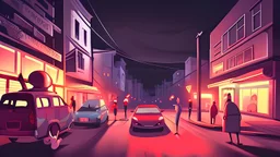 murder at the street, cartoon style, dark atmosphere