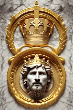 Ultra Realistic image, Roman sculpture, clean white marble material, Lionel Messi, gold Laurel leaves wreath, god crown, renaissance ornaments, one gold star in heart, sun ornament, sun rays background, chisel style, waist up portrait, emperor style, epic, celestial, cinematic lighting, God light, god rays, 4k resolution, smooth details, ornate details, soft lighting, unreal engine 5, art station, substance 3d.