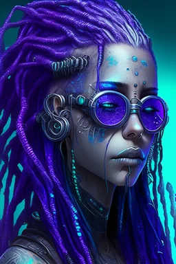 mermaid cyberpunk some scales on face indigo hair dreadlock sunglasses