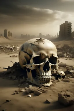 Broken desert cities, polluted heavy industry,small skulls, world destruction