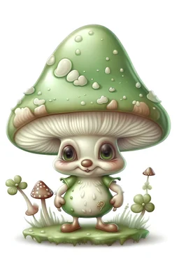 realistic cute little mushrooms eyes two legs forest green hat no background