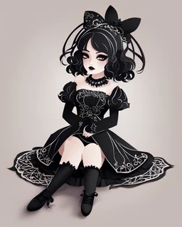 Petit girl goth, lying pose, fullbody, style Papercut,