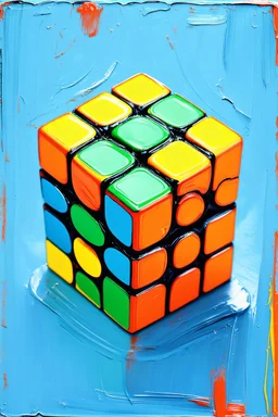 rubik's cube en peinture à l’huile avec coups de pinceau visibles, couleurs pastel