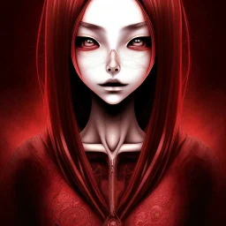  girl with multiple eyes Junji Ito style, darkred tones,