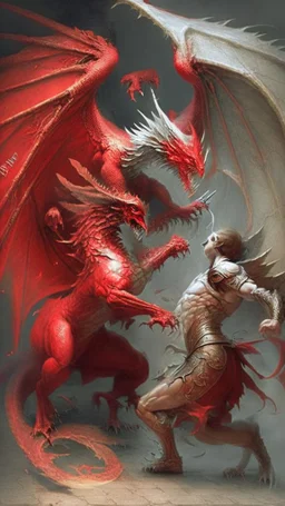 red dragon fighting an angel