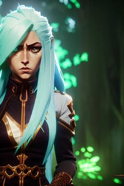 Druid character, young woman, cougar ears, cougar tail on lower back, blonde hair, long hair, green eyes, scars on body, animal hide armor, waist up portrait, 4k resolution, intricate details, ornate details, soft lighting, vibrant colors, retroanime, masterpiece, intricate eyeliner, dark eyeshadow, eyes, intricate tattoos, natural background
