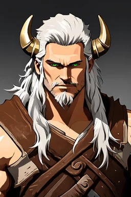 viking warrior, tanned skin, long white hair, green eyes, 30 years old, male, semi realistic