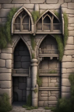 fantasy medieval side wall with balcony