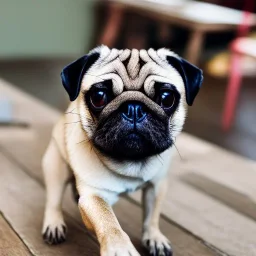 pug running on table