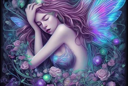 black light art neon colors cute sleeping fairy