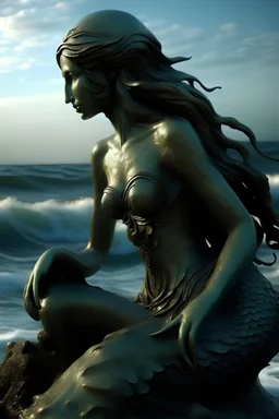 'The Sea' by sculptor Grard with mermaid cinematic dramatic hd hig hlights detailled real wide and depth atmosphere