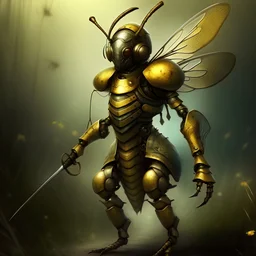An anthropomorphic slender honeybee knight in armor, fantasy, digital art