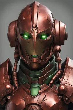 Red bronze warforged with green eyes