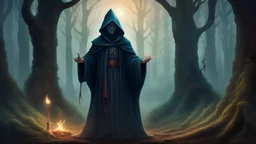 The hooded sorcerer and the king in the forest