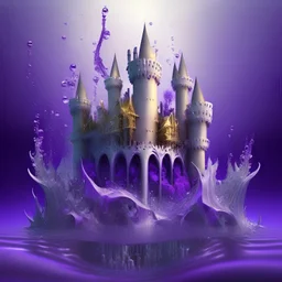 Beautiful 3D mega castle under the water design with a purple A mixture of purple, silver, gold and phosphorus colors