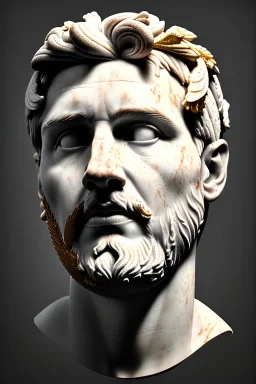 Ultra Realistic image, Roman sculpture bust, clean white marble material, Lionel Messi, gold Olimpia Laurel leaves crown, renaissance ornaments, one gold star, gradient background, cinematic lighting, god light, 4k resolution, smooth details, ornate details, soft lighting, unreal engine 5, art station, substance 3d.