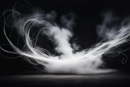 dark background. from the bottom right is a billowing white smoke spiraling from tires(off screen) into smaller strings across the composition, electricity, spray of metal sparks streaking across. energetic motion effect.