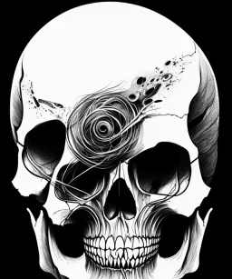 minimal lineart skull. watercolor and ink